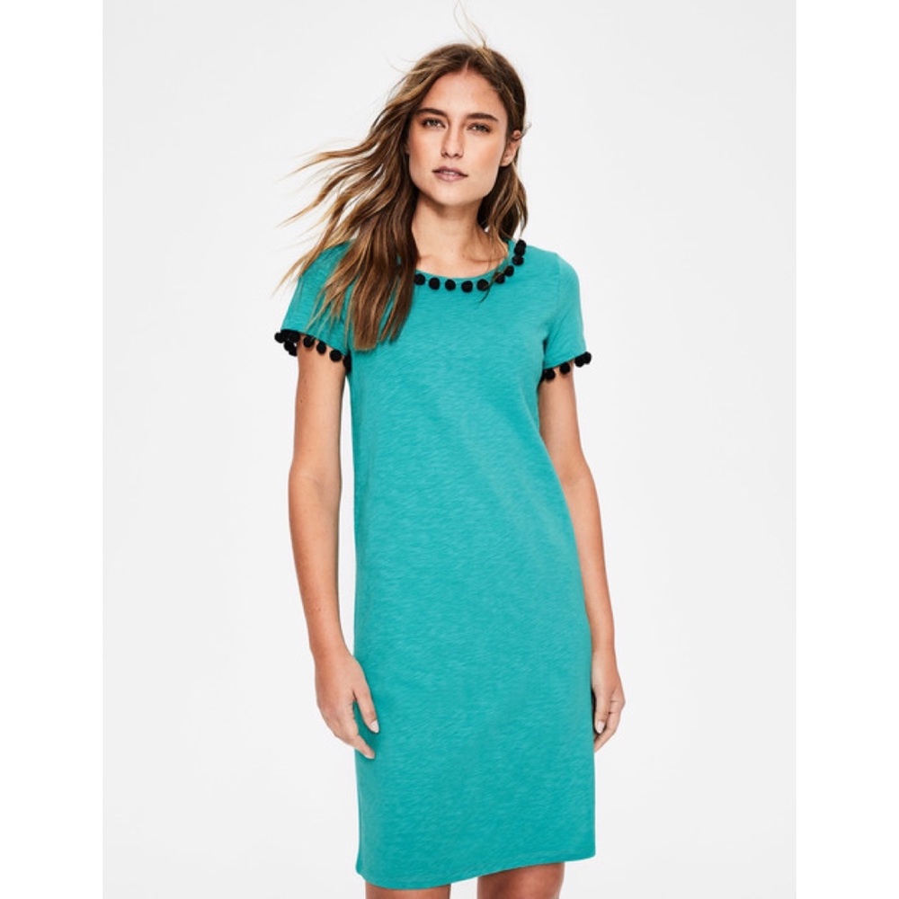 NWOT Boden Bridget T-Shirt Dress Pom Pom Blue Size 6 - Picture 1 of 5